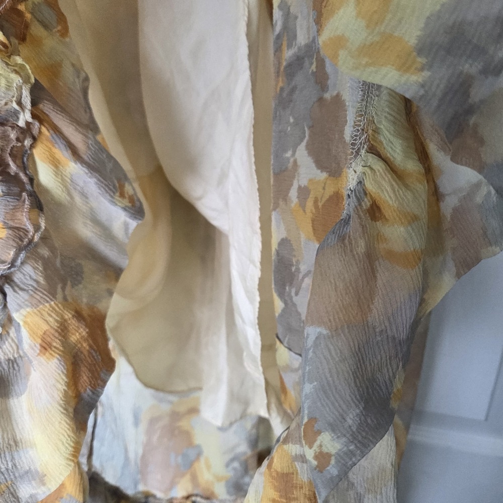 Rebecca Taylor Silk Blend Floral Ruffle Dress Womens 8 Yellow Gray... - Picture 7 of 7